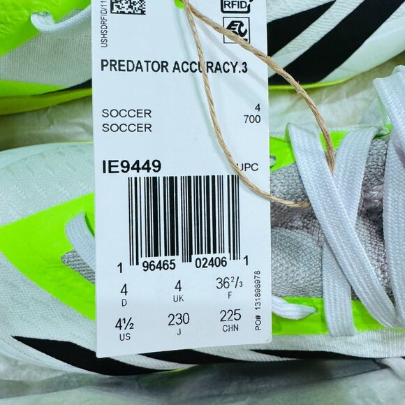 Adidas Predator Accuracy.3 IN J White/Black/Lime Youth 4.5 NWB MSRP $95 - Picture 2 of 6